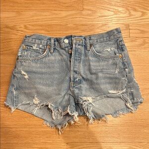 Agolde Parker Blue Jean Shorts Distressed Cut-Off Style